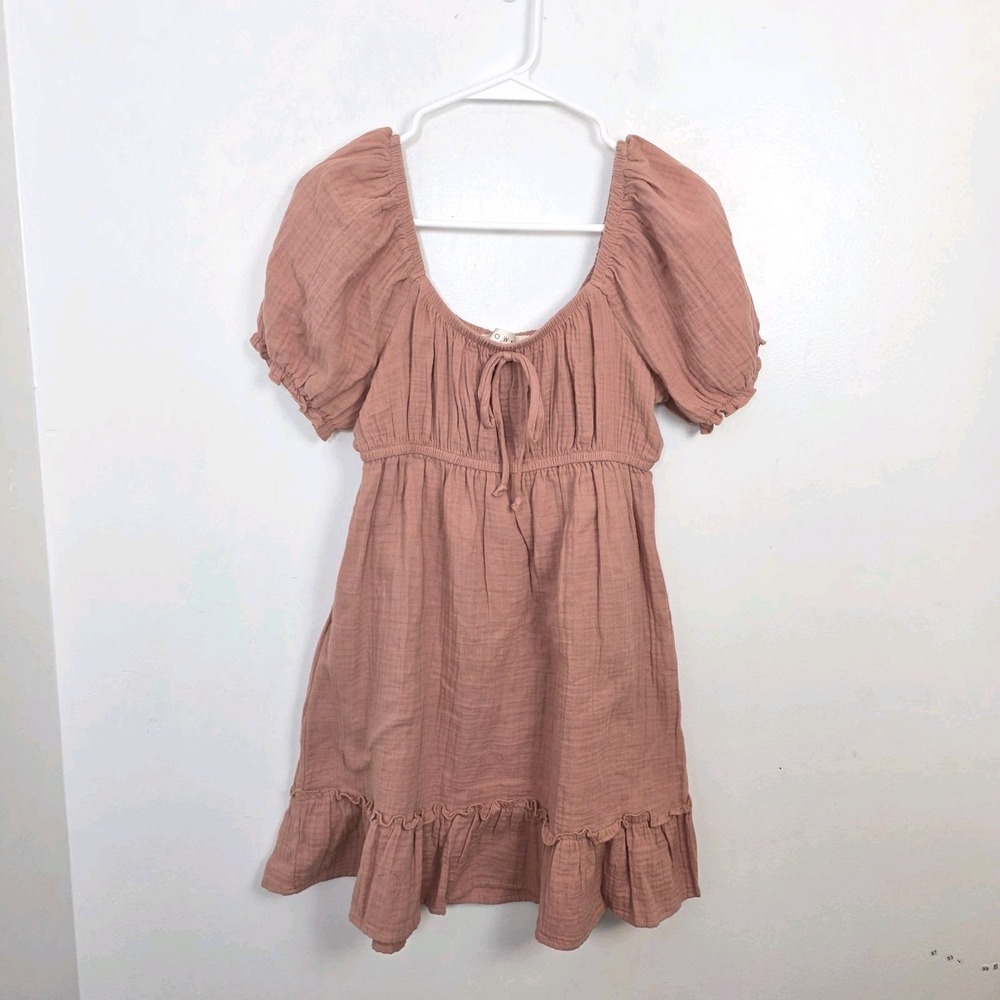 Row A Terra Cotta Muslin Babydoll Cottagecore Milkmaid Mini Dress Size‎ Small